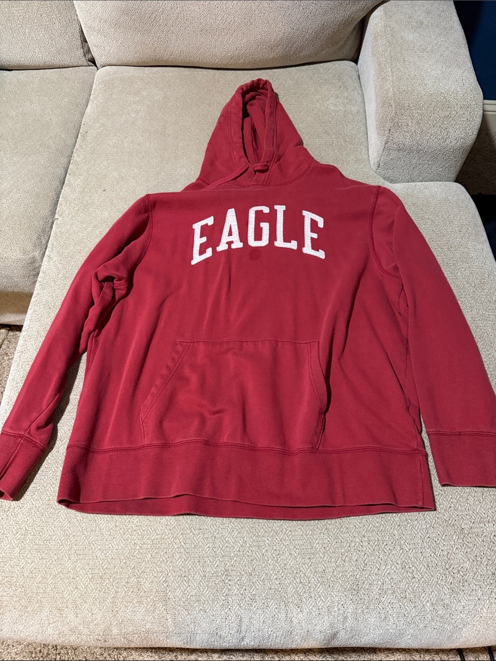 Vintage American Eagle Outfitters Burgundy Hoodie with White 'EAGLE' Lettering